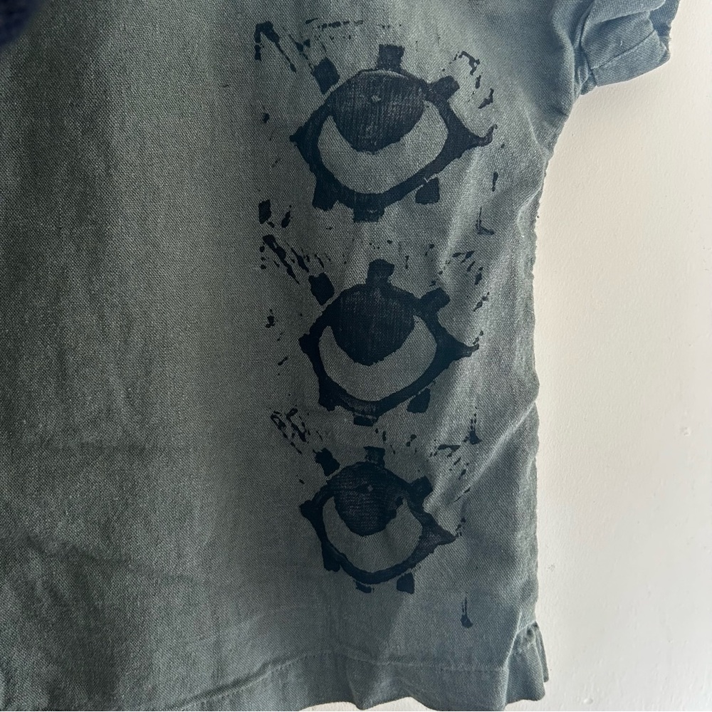 Universal Thread Green Eye Block Print Short Slee… - image 2